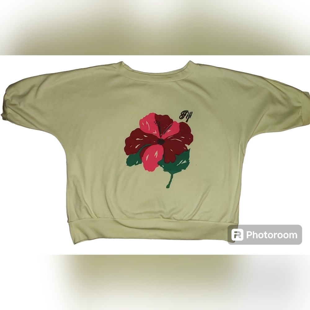 Figi Yellow Hawaiian Exotic Hibiscus Short Sleeve Crew Neck Women's Top